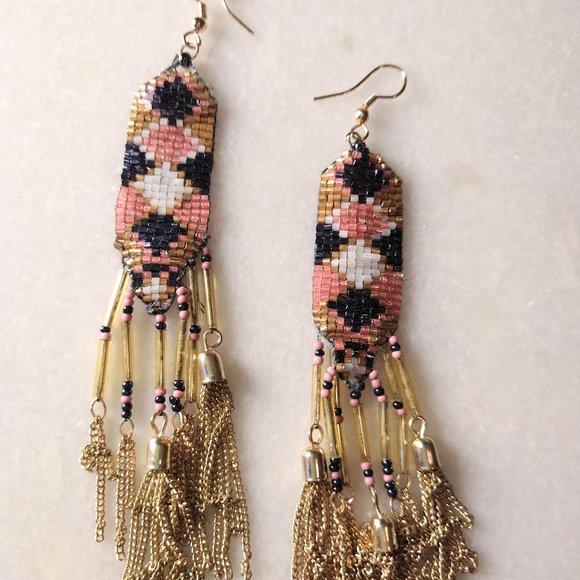 6 pairs of drop earrings bohemian and colorful styles / pink earring gold white - Picture 1 of 6